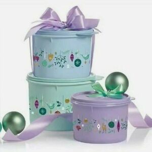 Tupperware 3 Pc Stacking Canister Set - Festive Pastels - Storage Canister Set